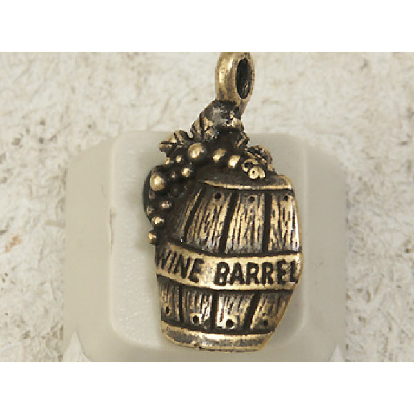 Pewter Charm, Wine Barrel with grapes, antiqued brass