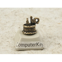 Pewter charm, Birthday Cake, antiqued brass