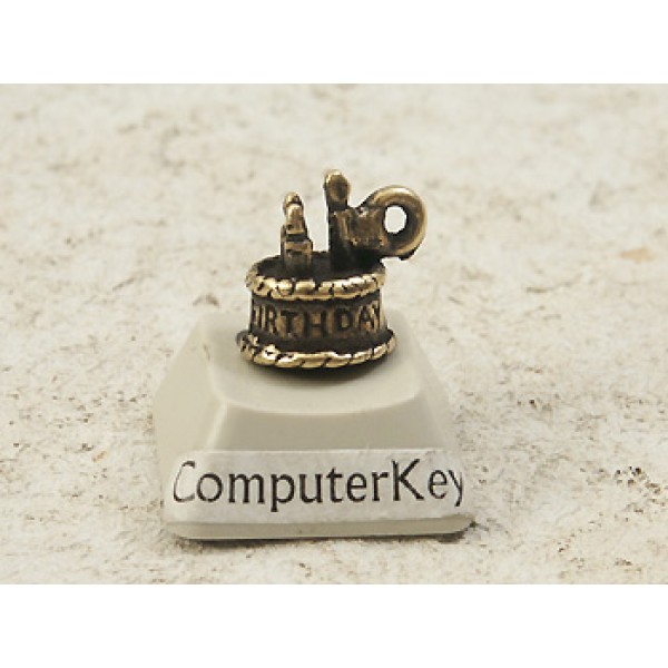 Pewter charm, Birthday Cake, antiqued brass
