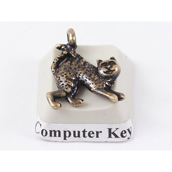 Charm, Cat with arched back, antiqued brass
