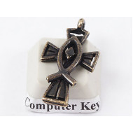 Charm, Cross with Fish symbol, antiqued brass