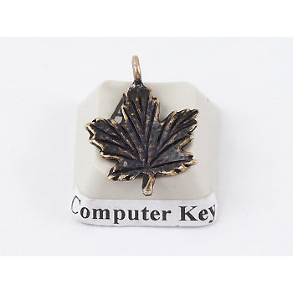 Charm, Autumn Leaf, antiqued brass