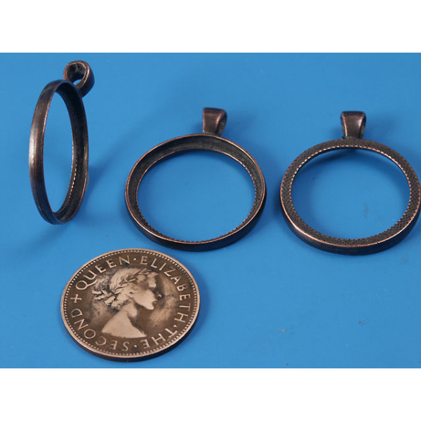 Penny Bezel, antiqued copper, fits New Zealand, Australian, British penny, exclusive, make your own penny pendant