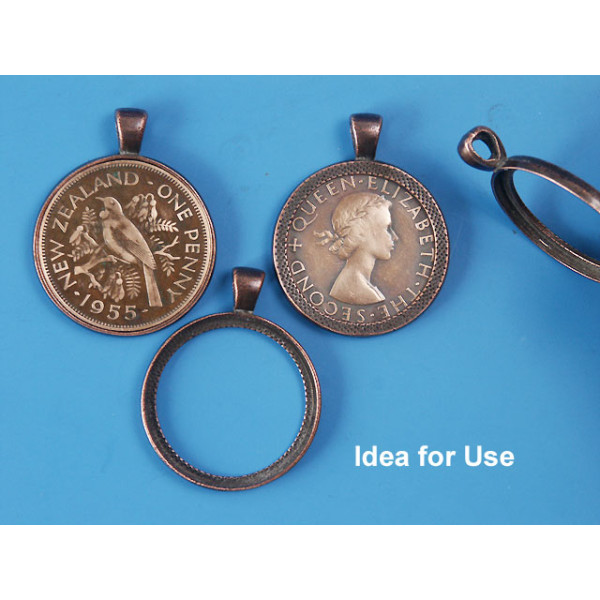 Penny Bezel, antiqued copper, fits New Zealand, Australian, British penny, exclusive, make your own penny pendant