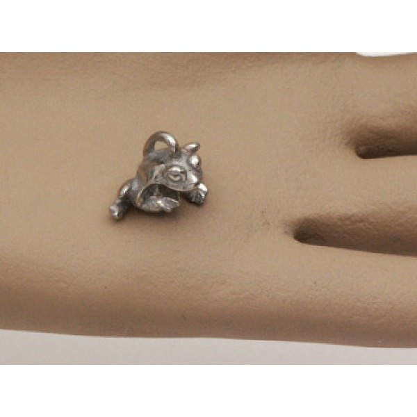 Pewter Charm, tiny 3D Frog, 17mm wide
