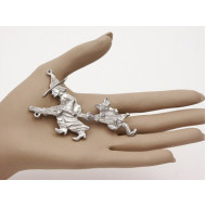 Witch with broom & cat, 92mm long, pewter