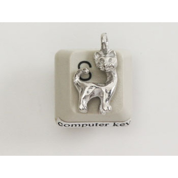 Pewter Charm, Cat, long neck, side loop