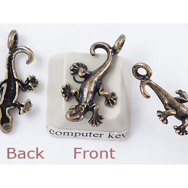 Charm, Gecko, with toes, antiqued brass