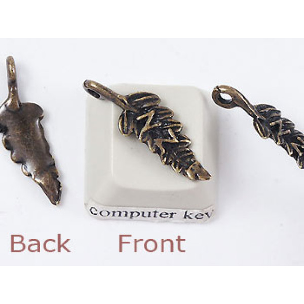 Charm, NZ Silver Fern, antiqued brass