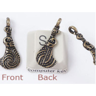 Charm, NZ Mere, carved club, antiqued brass