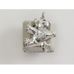 Pewter Charm, Teddy Bear, sideways facing loop