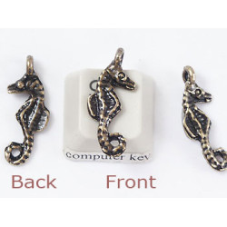 Charm, Seahorse, small, antiqued brass