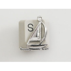 Pewter Charm, Yacht, two sided, front facing loop