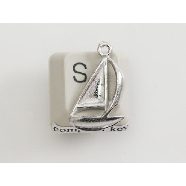 Pewter Charm, Yacht, two sided, front facing loop