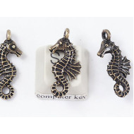 Charm, Seahorse, antiqued brass