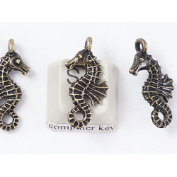 Charm, Seahorse, antiqued brass