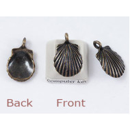 Charm, Shell, Scallop, antiqued brass