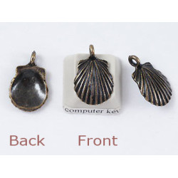 Charm, Shell, Scallop, antiqued brass