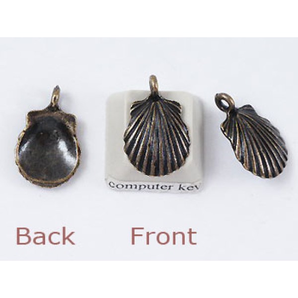 Charm, Shell, Scallop, antiqued brass