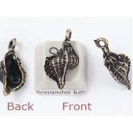 Charm, Shell, Conch, antiqued brass