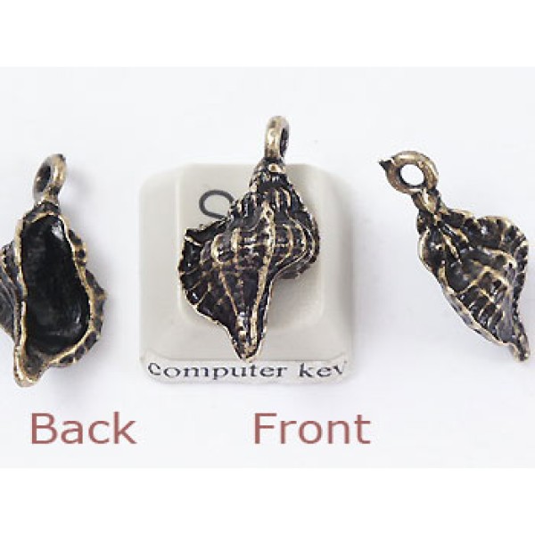 Charm, Shell, Conch, antiqued brass