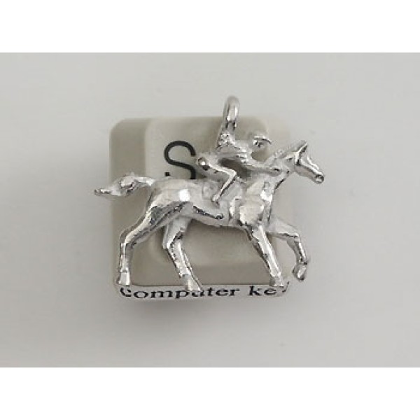 Pewter Charm, Horse, Racehorse with Rider, two sided