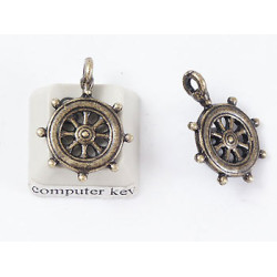 Charm, Nautical, Ships Wheel, antiqued brass