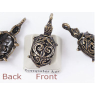 Charm, Turtle with Filigree, antiqued brass