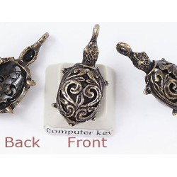Charm, Turtle with Filigree, antiqued brass