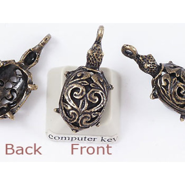 Charm, Turtle with Filigree, antiqued brass