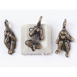 Charms, Lucky Monkies, set 3, antiqued brass