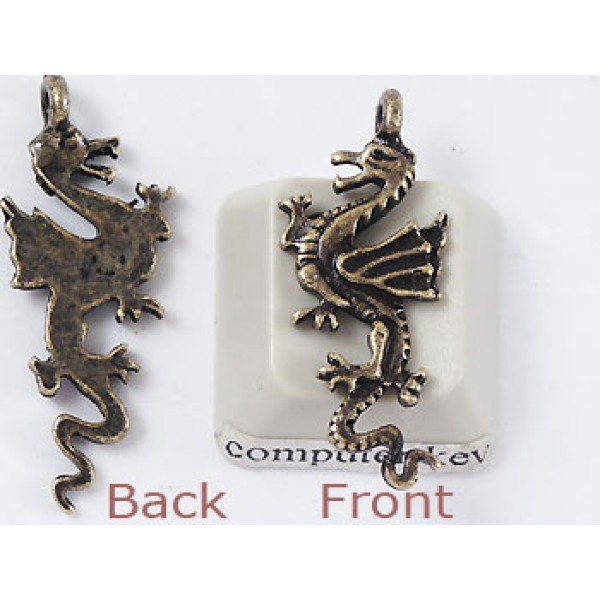 Charm, Dragon, Long-tailed, antiqued brass