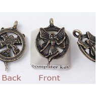 Charm, Fairy, in Circle, antiqued brass