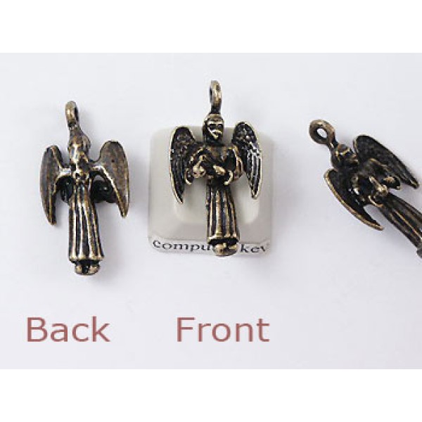 Charm, angel, antiqued brass