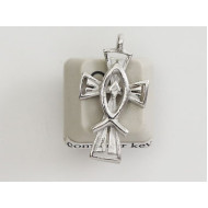 Pewter Charm, Cross with Fish Symbol, single sided