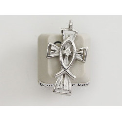 Pewter Charm, Cross with Fish Symbol, single sided