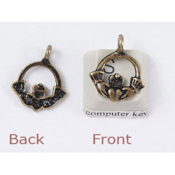 Charm, Irish Claddagh, antiqued brass