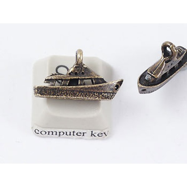 Pewter charm, Boat, antiqued brass