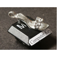 Pewter Charm, Shoe, high heel slipper with flowers