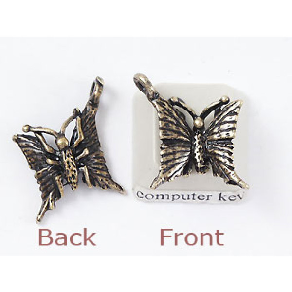 Pewter Charm, Butterfly, antiqued brass