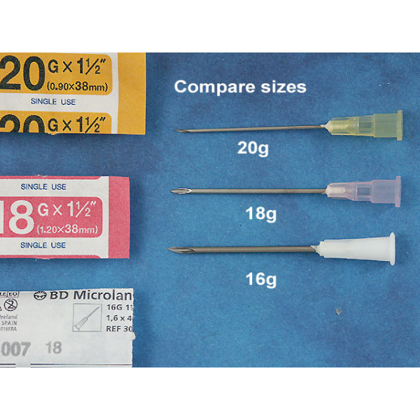 Syringe needle, sharp end, 16 gauge, hypodermic needle